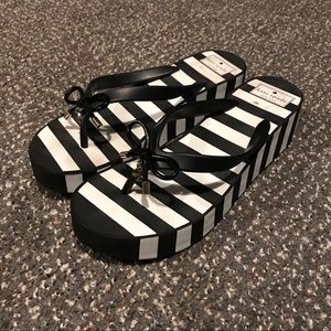 Kate Spade Sandals Black White Wedge Flip Flops